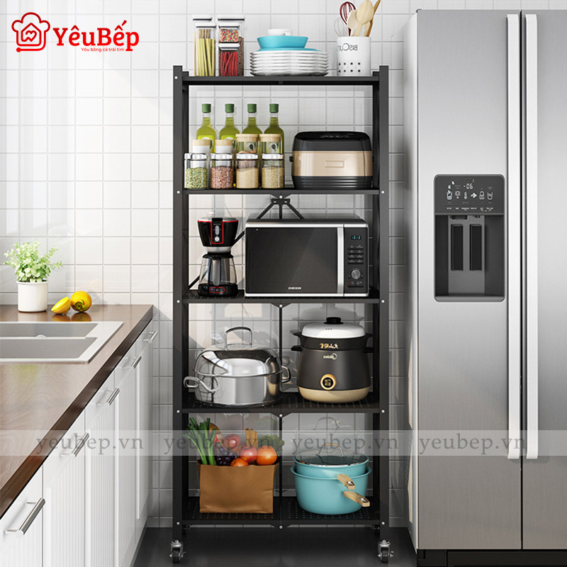 Kệ Gia Vị, Kệ Bếp 5 Tầng Thông Minh Bằng Hợp Kim Không Gỉ Xoay 360 Độ