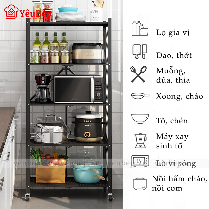 Kệ Gia Vị, Kệ Bếp 5 Tầng Thông Minh Bằng Hợp Kim Không Gỉ Xoay 360 Độ