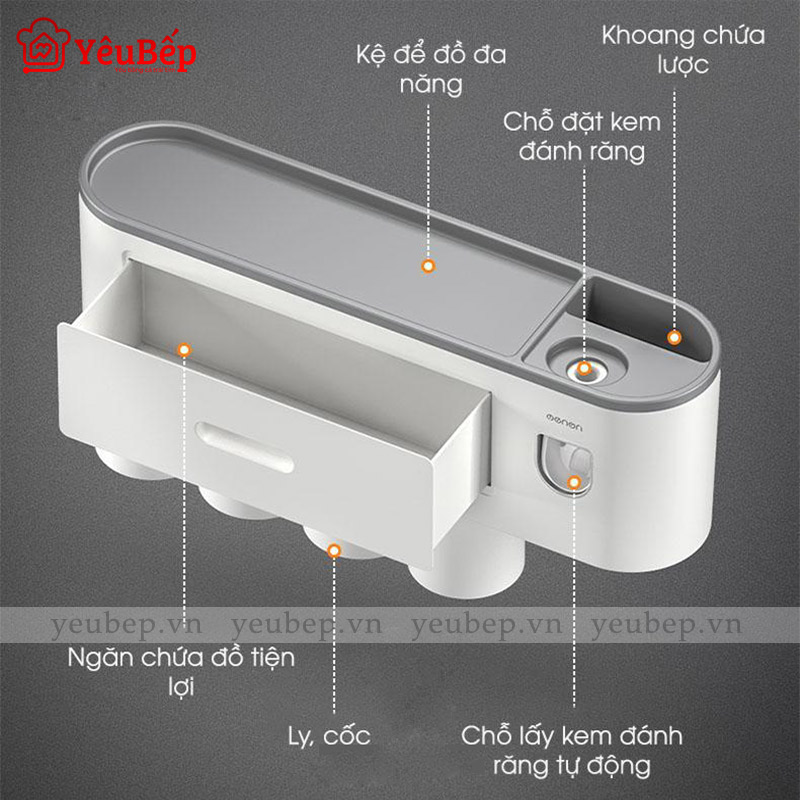 Kệ Để Đồ Nhà Tắm Và Bộ Dụng Cụ Nhả Kem Đánh Răng Tự Động Ecoco