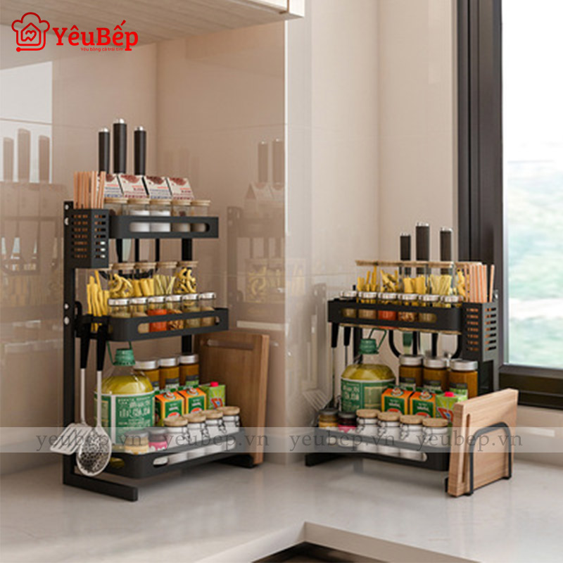 Kệ Đựng Gia Vị 2 Tầng Thông Minh Bằng Inox 201  - Kệ Gia Vị Chữ L