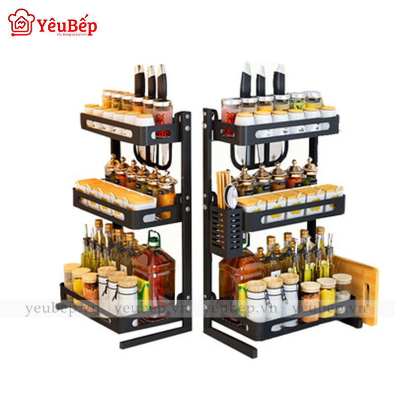 Kệ Đựng Gia Vị 3 Tầng Đa Năng Bằng Inox 304 - Kệ Hình Chữ L