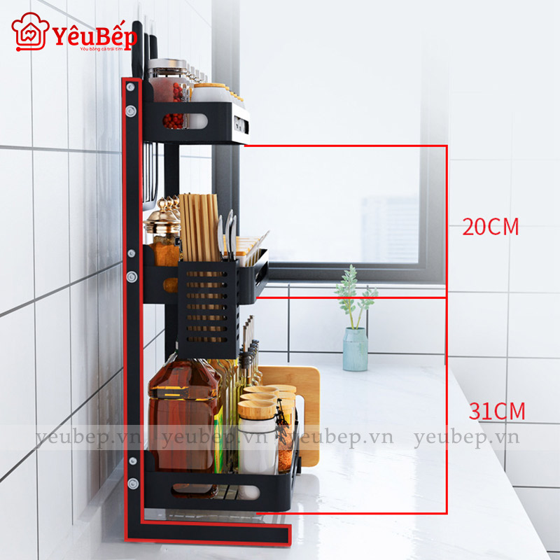 Kệ Đựng Gia Vị 3 Tầng Đa Năng Bằng Inox 304 - Kệ Hình Chữ L