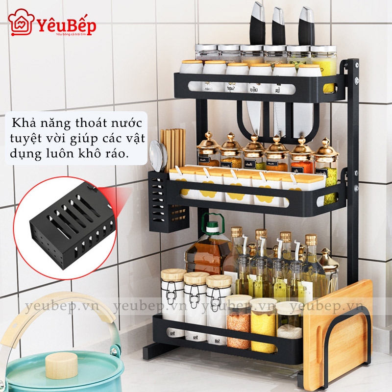 Kệ Đựng Gia Vị 3 Tầng Đa Năng Bằng Inox 304 - Kệ Hình Chữ L