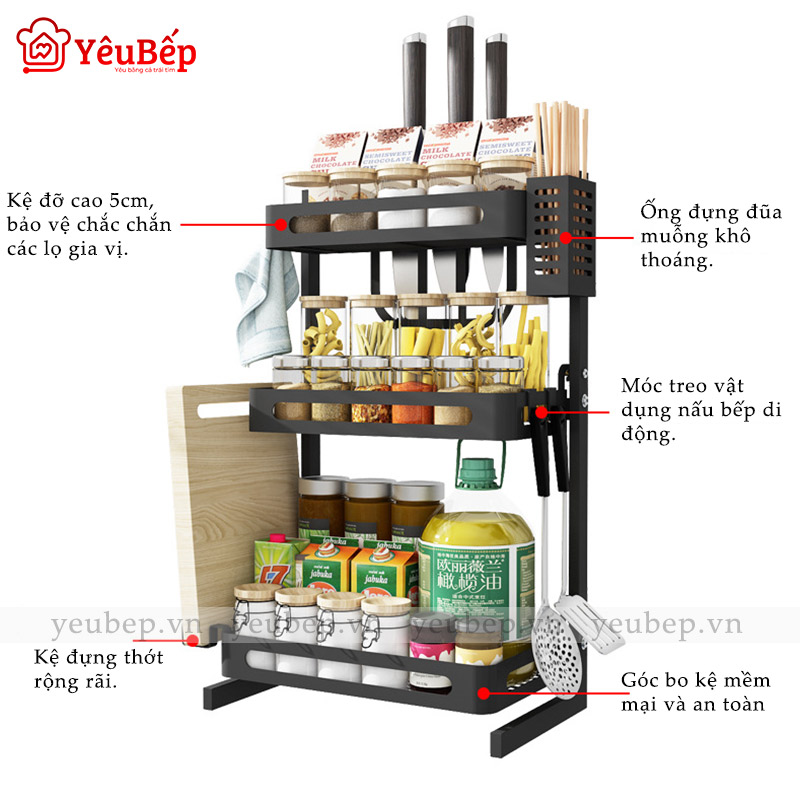 Kệ Đựng Gia Vị 3 Tầng Đa Năng Bằng Inox 304 - Kệ Hình Chữ L