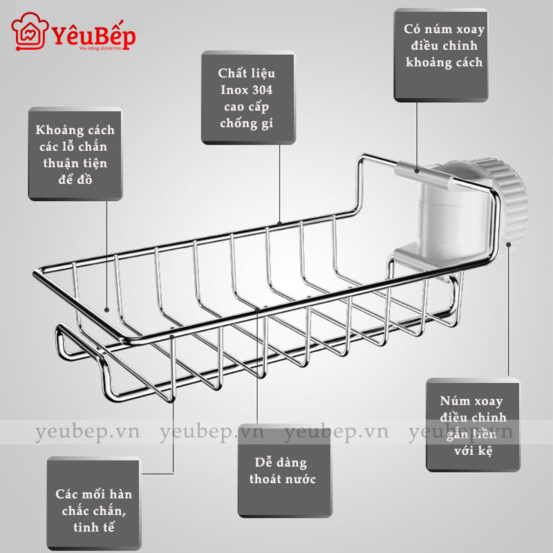 Kệ Inox gắn vào vòi nước, vòi phòng tắm thông minh, không gỉ sét