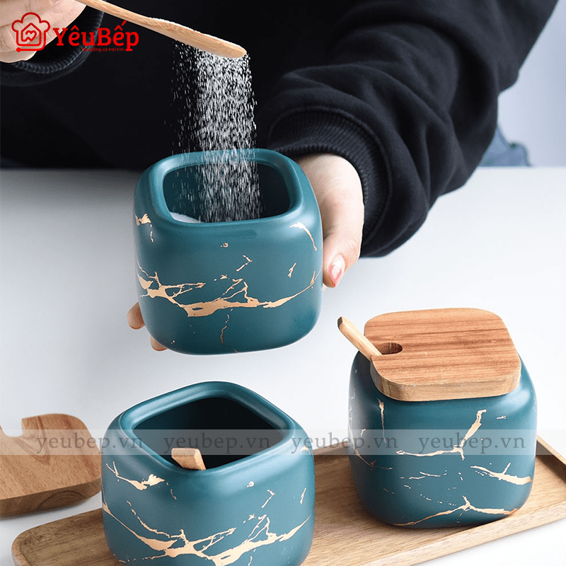 Hũ Đựng Gia Vị Bằng Gốm Cao Cấp, Phong Cách Bắc  Âu Hoạ Tiết Hoa Văn
