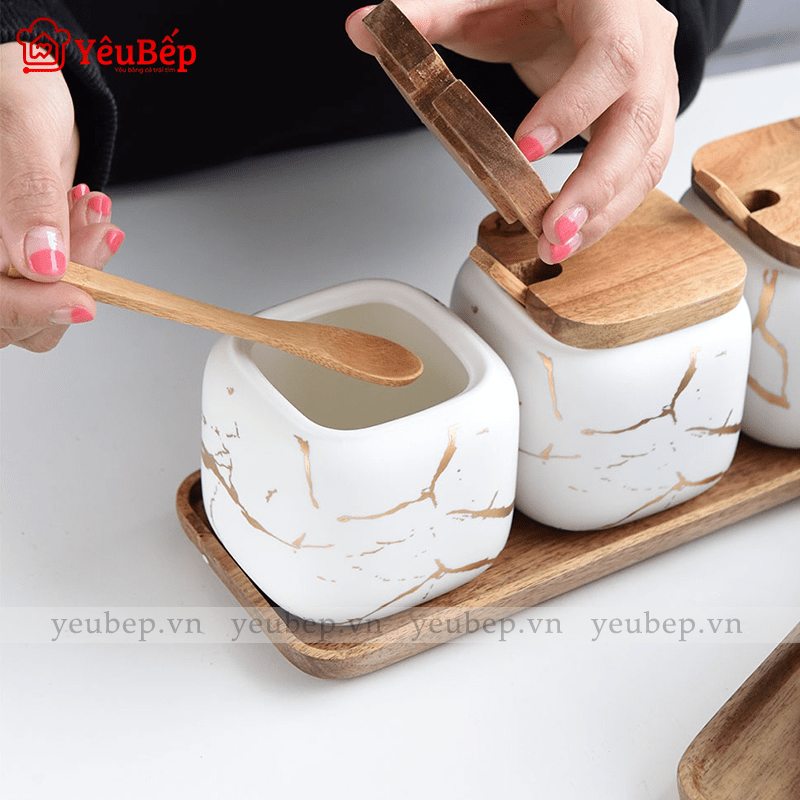 Hũ Đựng Gia Vị Bằng Gốm Cao Cấp, Phong Cách Bắc  Âu Hoạ Tiết Hoa Văn