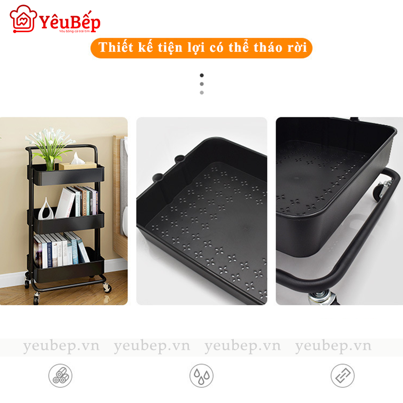 Kệ Gia Vị 3 Tầng Có Bánh Xe Tiện Dụng