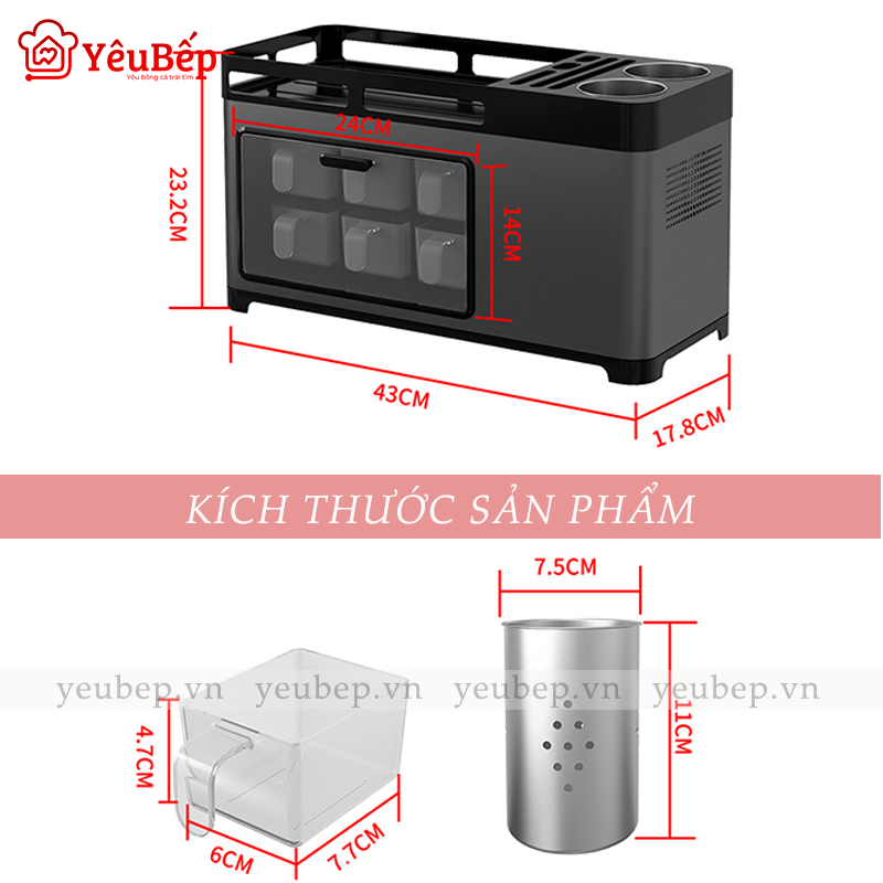Kệ Gia Vị, Dao, Đũa, Muỗng Để Bàn Thông Minh Phiên Bản  2020 có nắp đậy