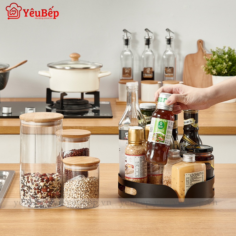 Kệ đựng gia vị xoay 360 độ 2 tầng thông minh
