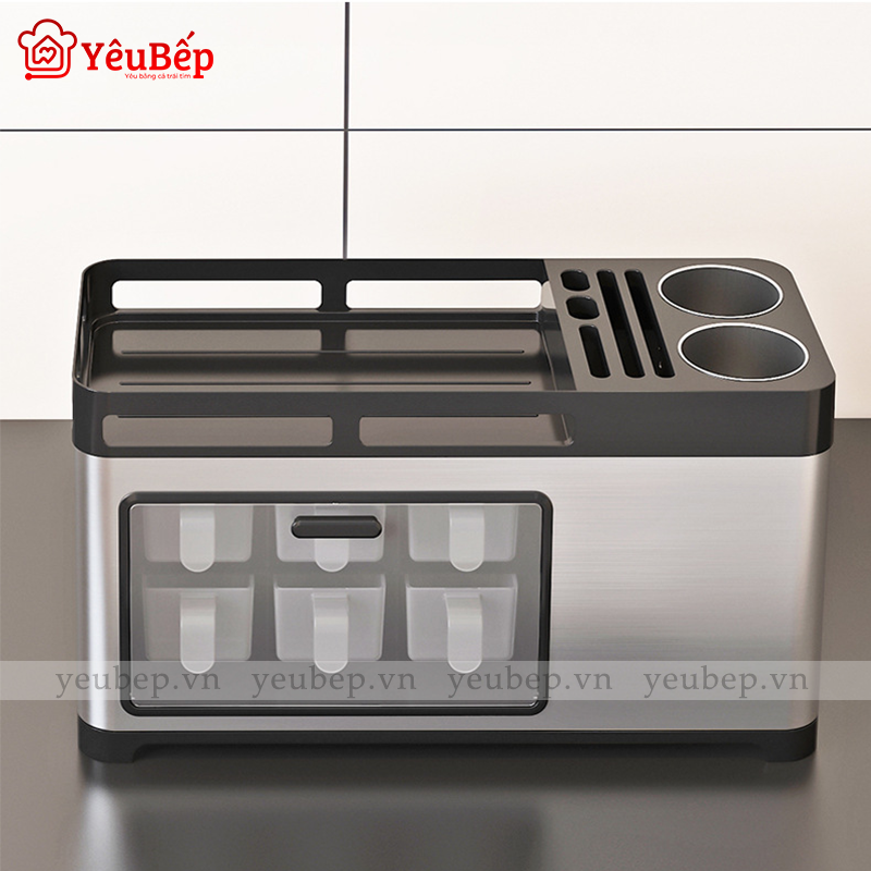 Kệ Gia Vị, Dao, Đũa, Muỗng Để Bàn Thông Minh Phiên Bản  2020 có nắp đậy