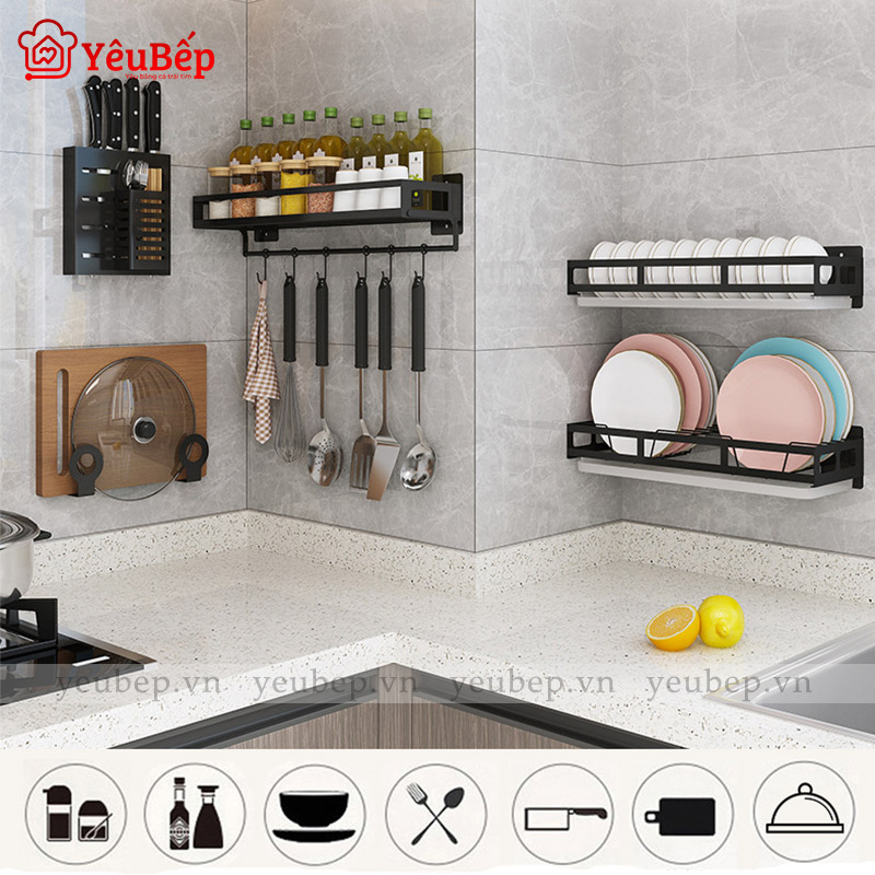 Kệ Gia Vị, Dao, Thớt, Chén, Đĩa Treo Tường Bằng Inox