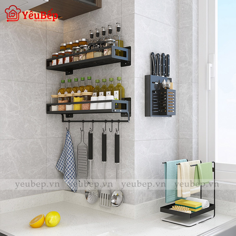 Kệ Gia Vị, Dao, Thớt, Chén, Đĩa Treo Tường Bằng Inox