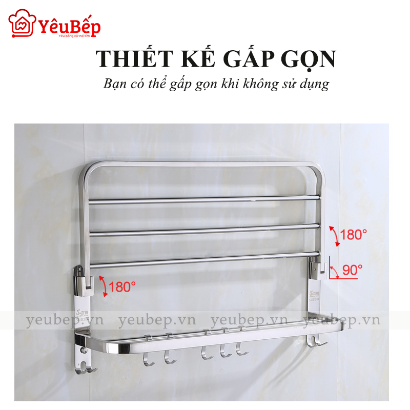 Kệ Nhà Tắm Inox 304 Cao Cấp Đa Năng Có Giá Treo Khăn Tắm, Đa Năng Gấp Gọn
