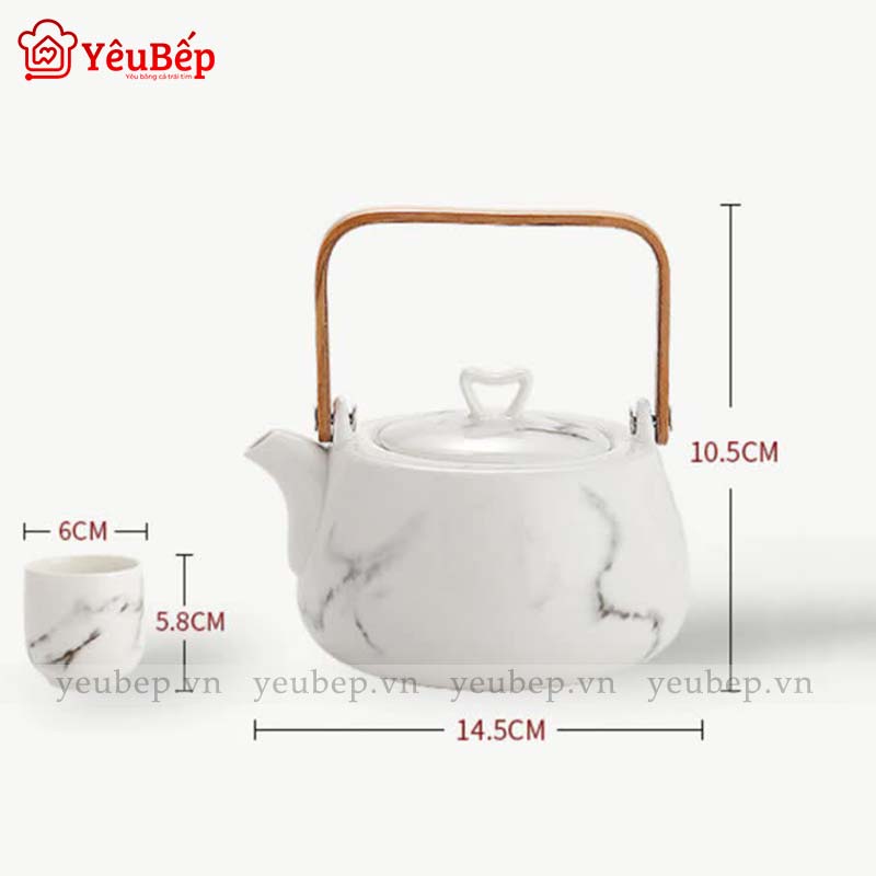 Bộ Ấm Trà Phong Cách Nhật Bản Đơn Giản, Hoa Văn Đá Cẩm Thạch