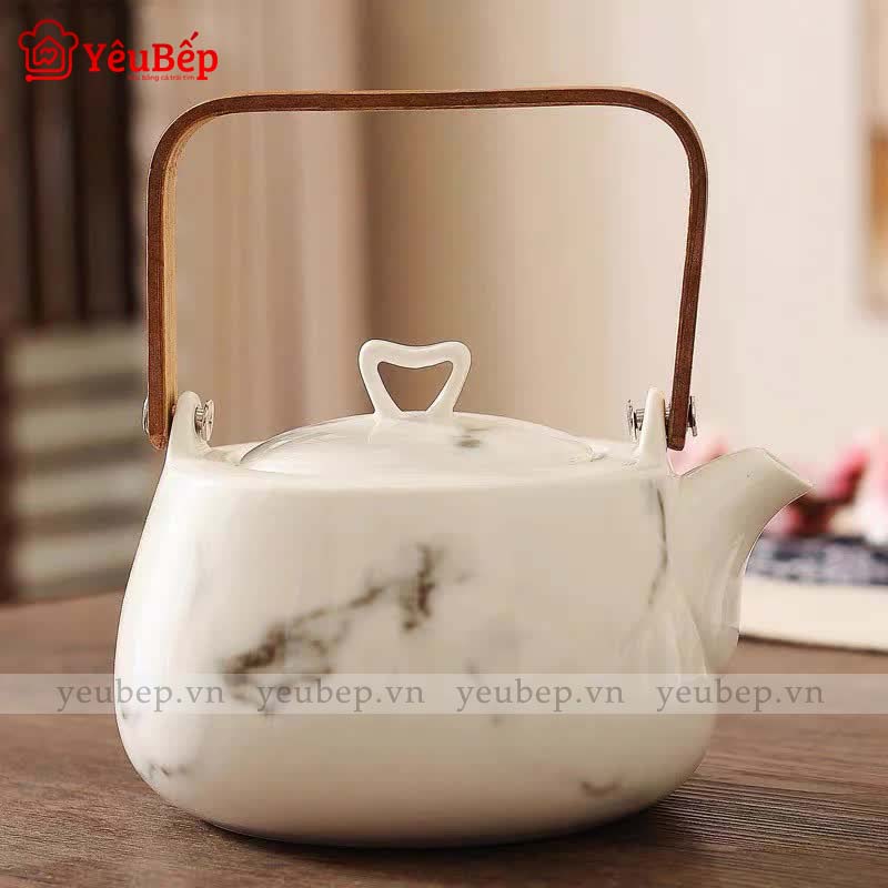 Bộ Ấm Trà Phong Cách Nhật Bản Đơn Giản, Hoa Văn Đá Cẩm Thạch