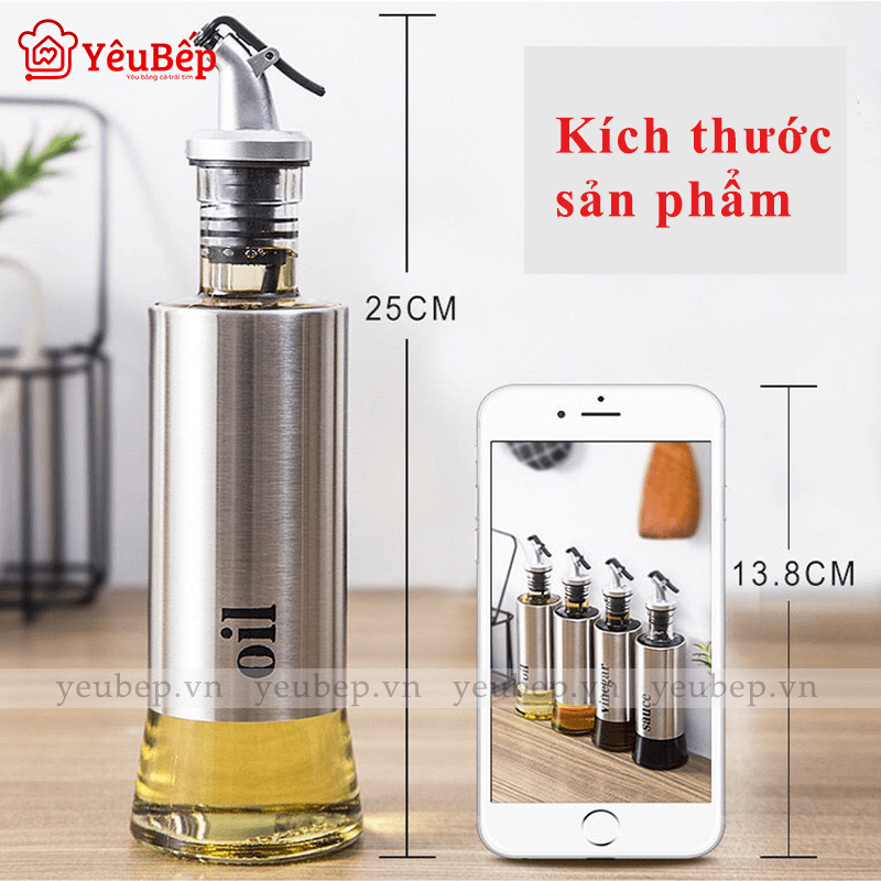 Chai Đựng Dầu Ăn, Nước Mắm, Đựng Gia Vị Bằng Thủy Tinh Bọc Inox 300ml