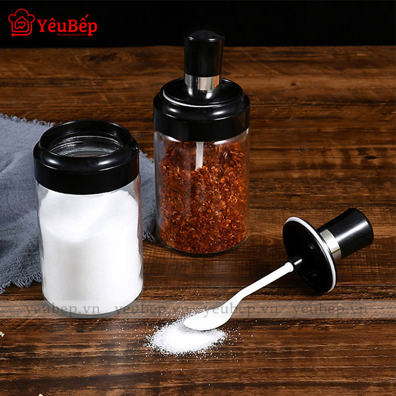 Lọ Đựng Gia Vị Bằng Thủy Tinh Trong Suốt Kèm Muỗng 