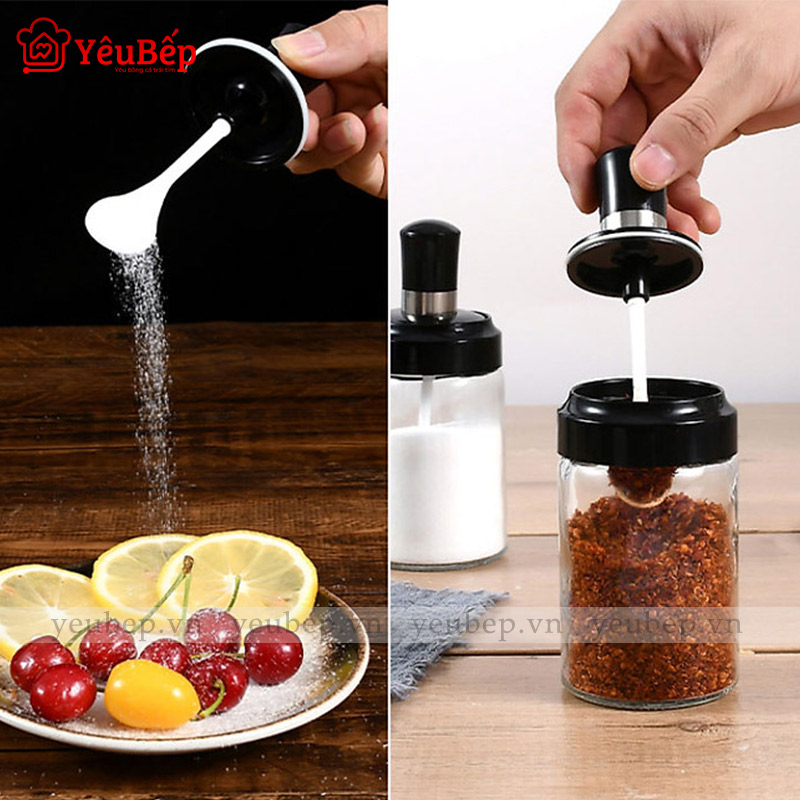 Lọ Đựng Gia Vị Bằng Thủy Tinh Trong Suốt Kèm Muỗng 