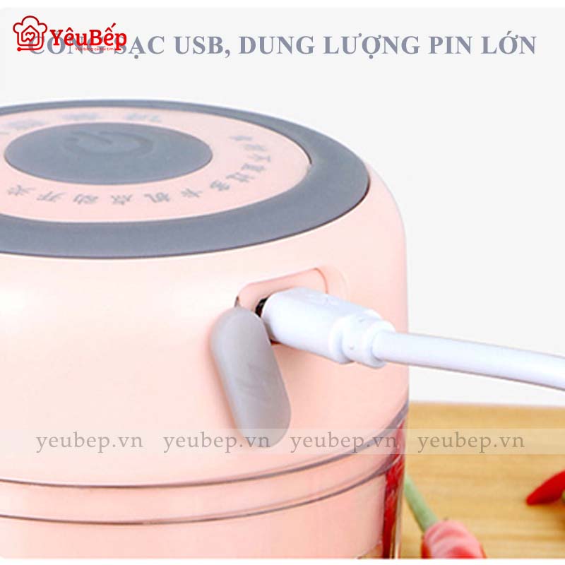 Máy Xay Tỏi Ớt Hành, Thịt, Rau, Củ Quả Cầm Tay Mini Đa Năng Tích Điện Cao Cấp - Sạc Pin Bằng Cổng USB