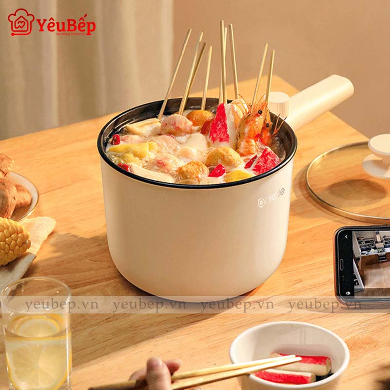 Nồi Nấu Lẩu, Nấu Mì, Hầm Cháo Điện Mini Đa Năng - Siêu Chống Dính 1.5L