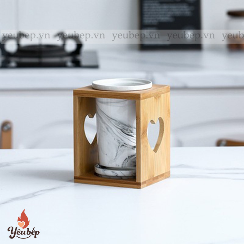 Bộ Ống Đựng Đũa Muỗng Bằng Sứ Cao Cấp Họa Tiết Vân Đá