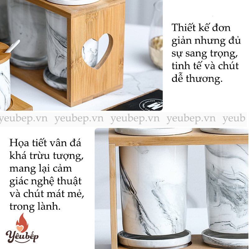 Bộ Ống Đựng Đũa Muỗng Bằng Sứ Cao Cấp Họa Tiết Vân Đá