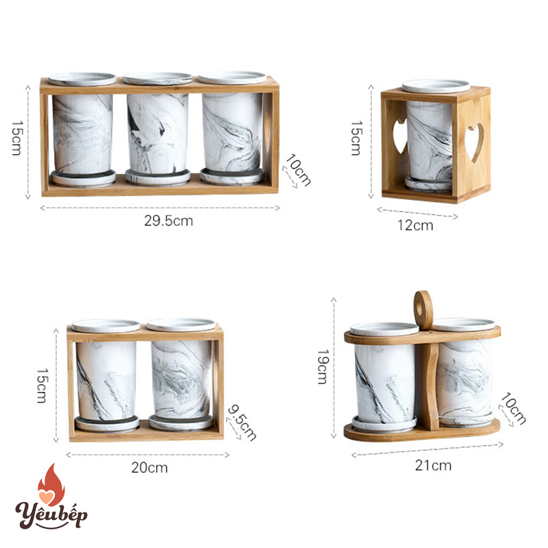 Bộ Ống Đựng Đũa Muỗng Bằng Sứ Cao Cấp Họa Tiết Vân Đá