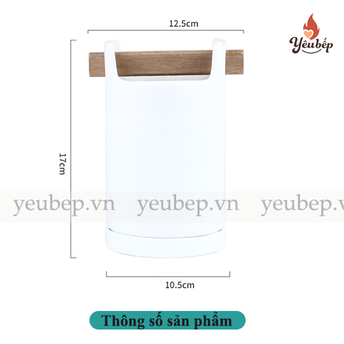 Ống đựng đũa muỗng bằng sứ, tay cầm gỗ để bàn