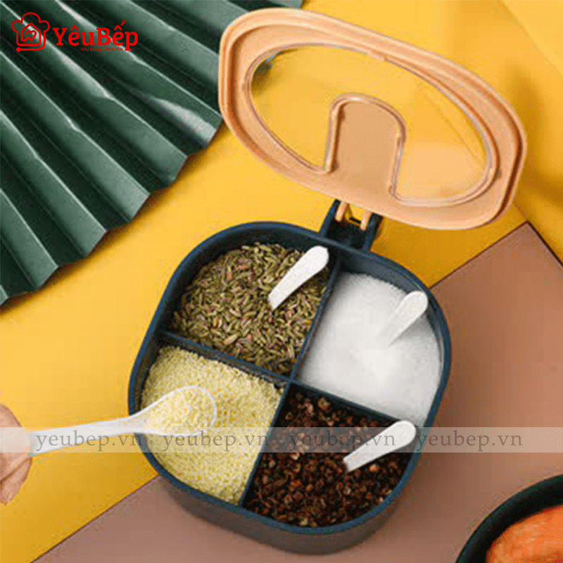 Hộp Đựng Gia Vị 4 Ngăn Bằng Nhựa Có Nắp Đậy, Tiện Lợi