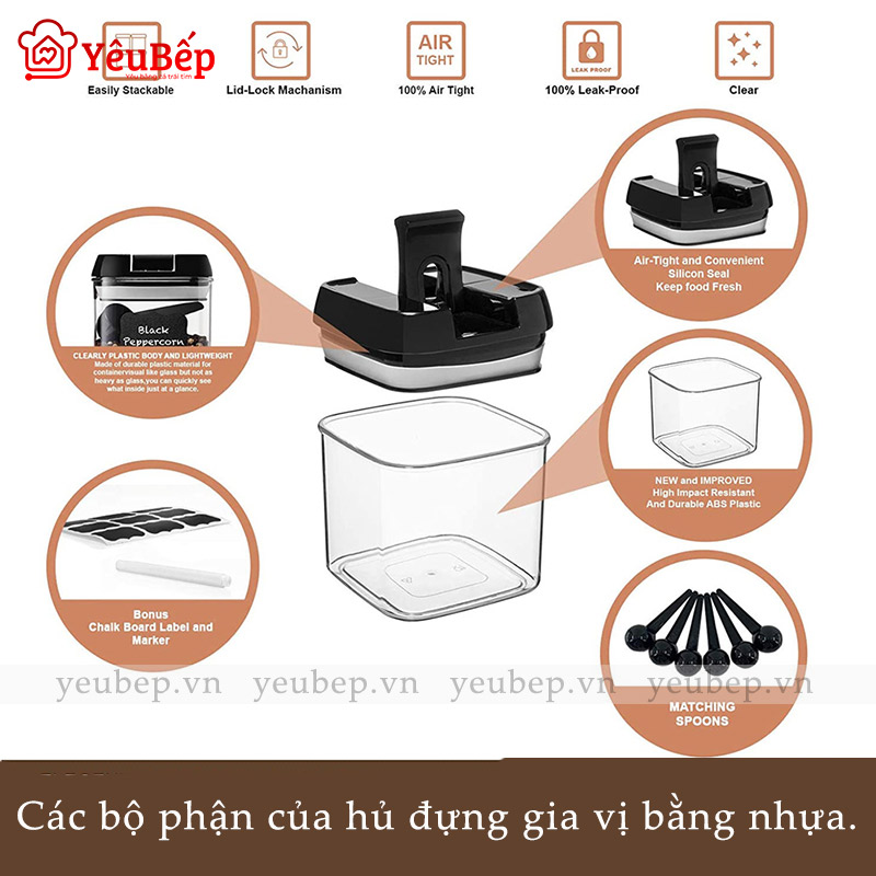 Set 6 Hũ Đựng Gia Vị Bằng Nhựa Abs Với Sức Chứa 500ml Tiện Lợi