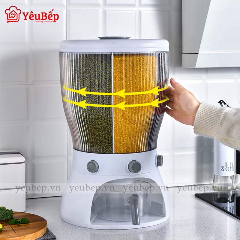 Thùng Đựng Gạo 4 Ngăn Trục Xoay 360 Độ