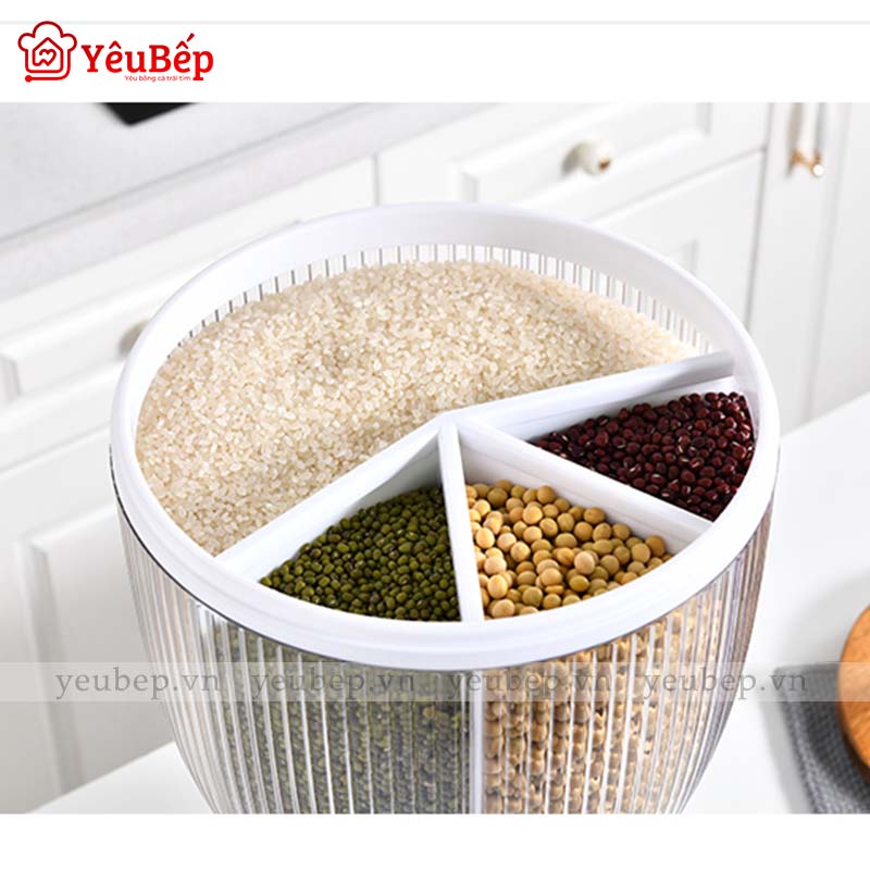 Thùng Đựng Gạo 4 Ngăn Trục Xoay 360 Độ