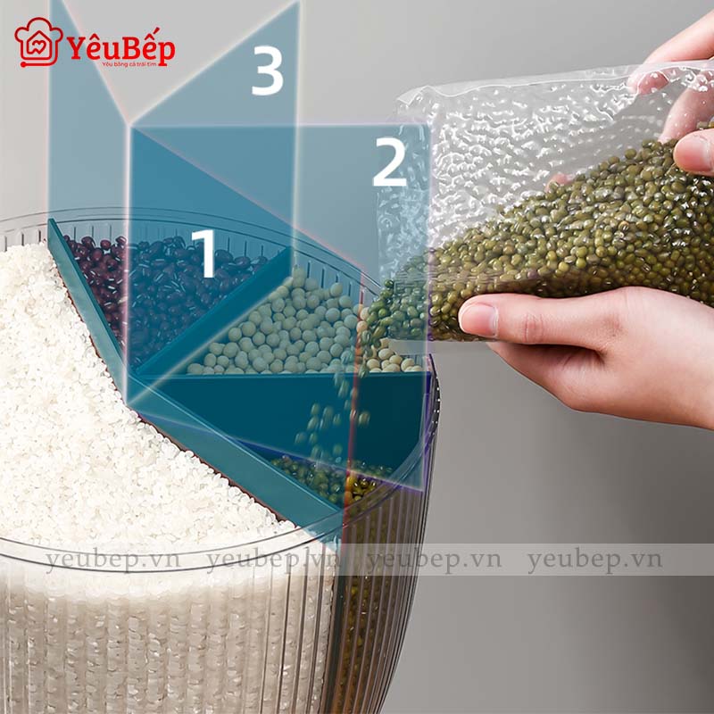 Thùng Đựng Gạo 4 Ngăn Trục Xoay 360 Độ