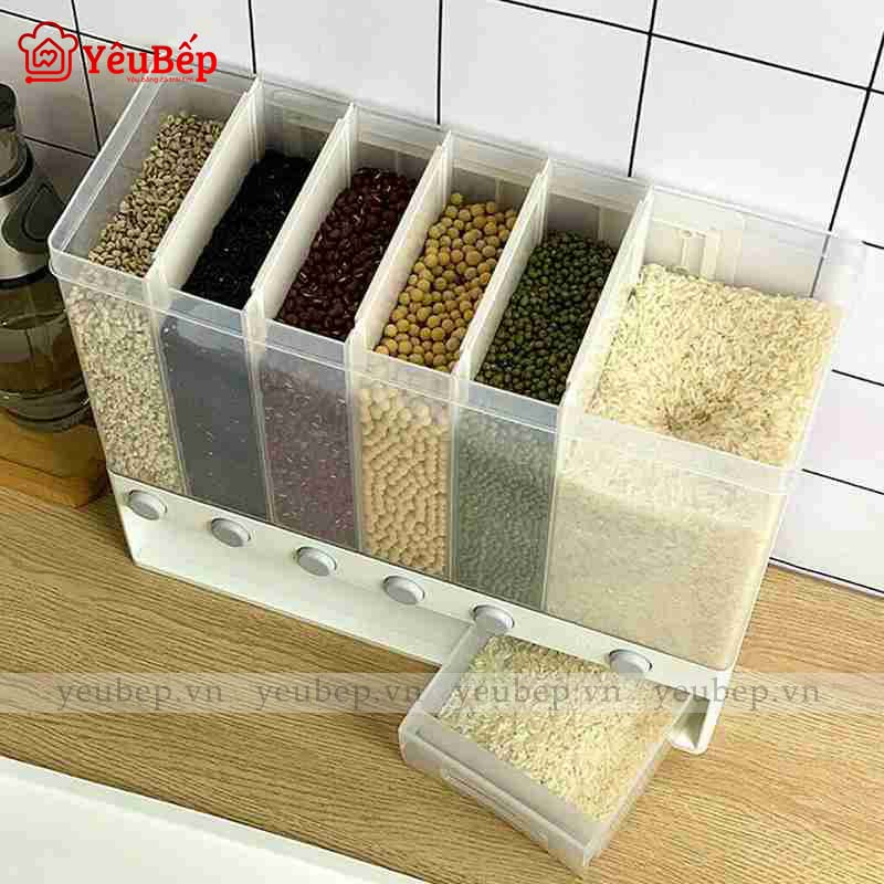 Thùng Đựng Gạo Và Ngũ Cốc 6 Ngăn Tiện Dụng