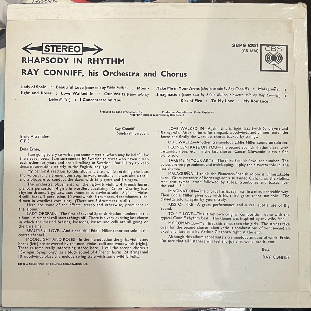 vinyl Ray Conniff And His Orchestra And Chorus – Rhapsody In Rhythm