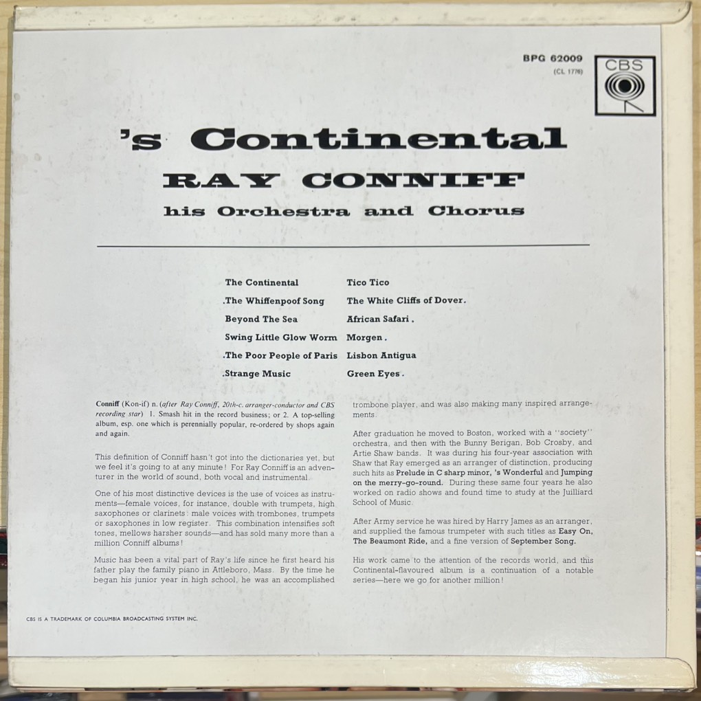 vinyl Ray Conniff, His Orchestra And Chorus – 'S Continental