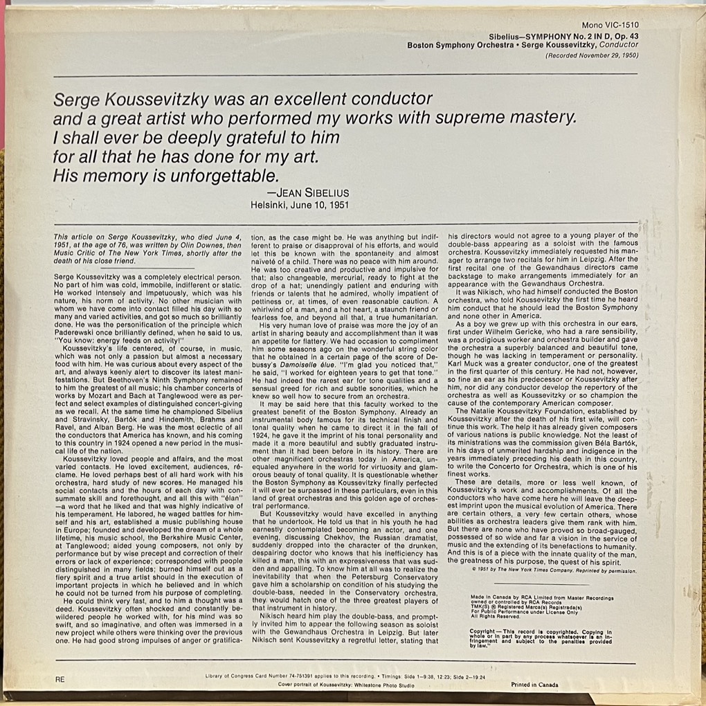 vinyl Koussevitzky / Boston Symphony, Sibelius – Sibelius: Symphony No.2