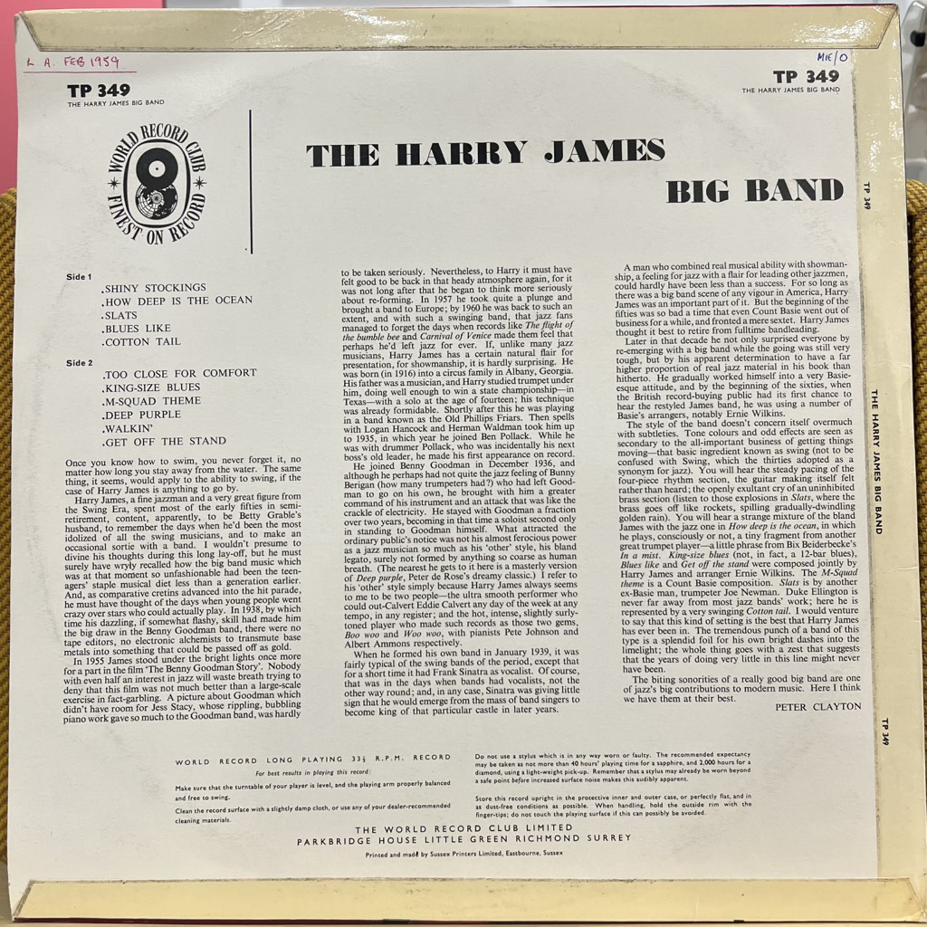vinyl The Harry James Big Band – The Harry James Big Band