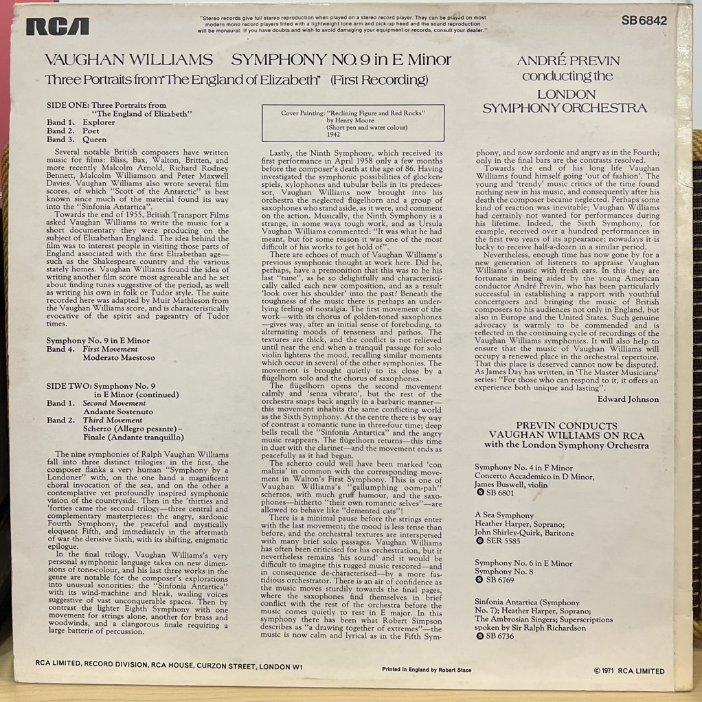 vinyl Vaughan Williams, André Previn, London Symphony Orchestra – Symphony No. 9, Three Portraits From 