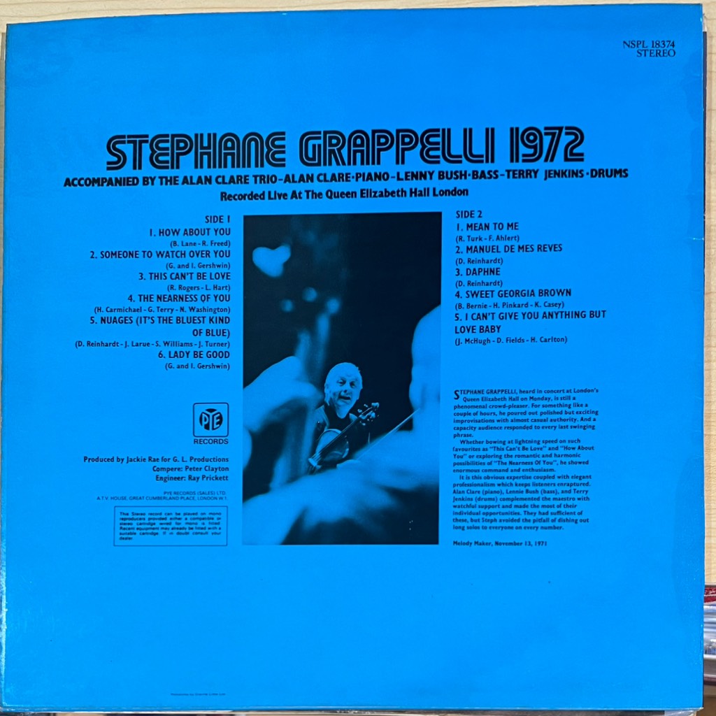 vinyl Stéphane Grappelli – Stéphane Grappelli 1972 (Recorded Live At The Queen Elizabeth Hall London)