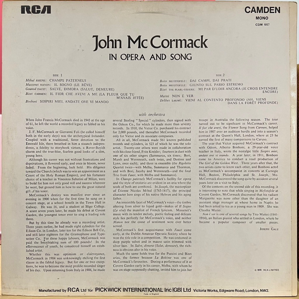 vinyl John McCormack – In Opera And Song