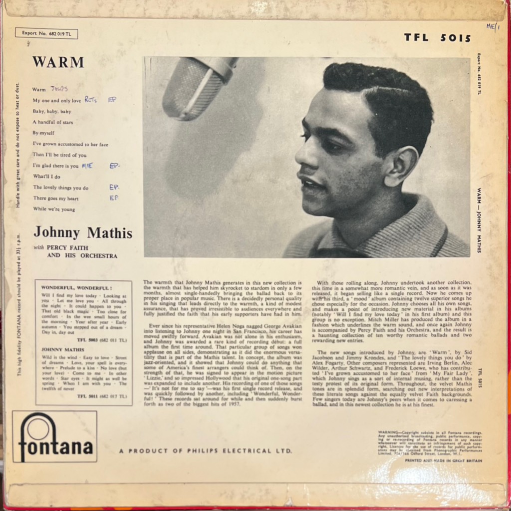 vinyl Johnny Mathis With Percy Faith And His Orchestra – Warm