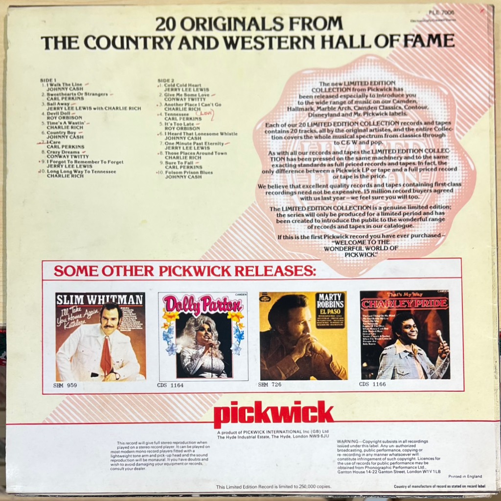 vinyl Various – 20 Originals From The Country And Western Hall Of Fame