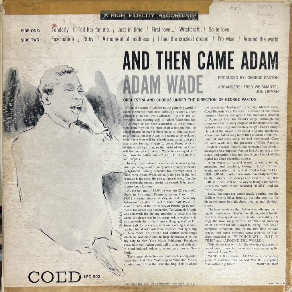 vinyl Adam Wade – And Then Came Adam