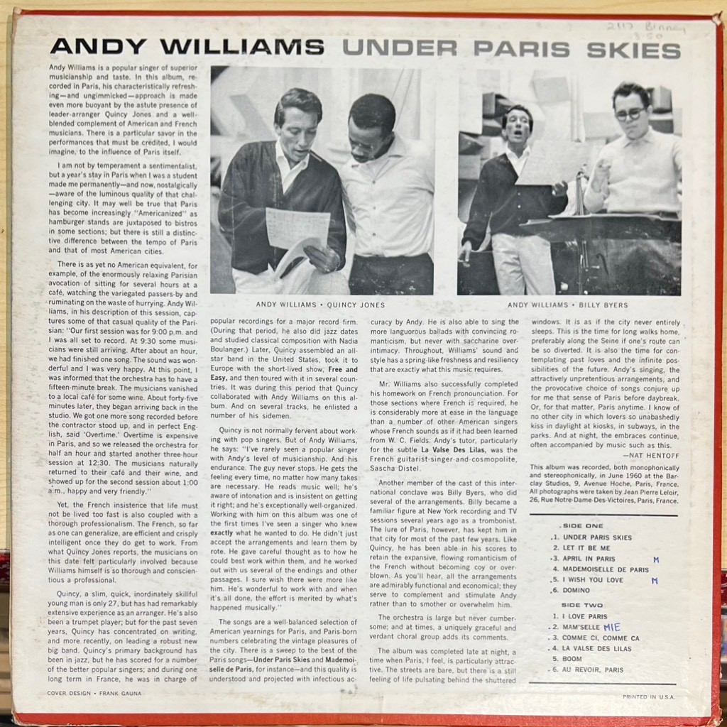 vinyl Andy Williams – Under Paris Skies
