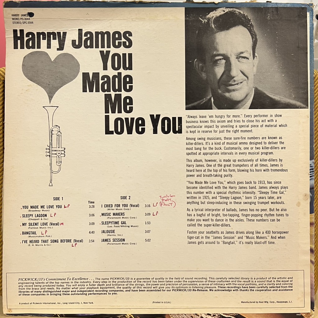 vinyl Harry James His Trumpet & Orchestra – You Made Me Love You