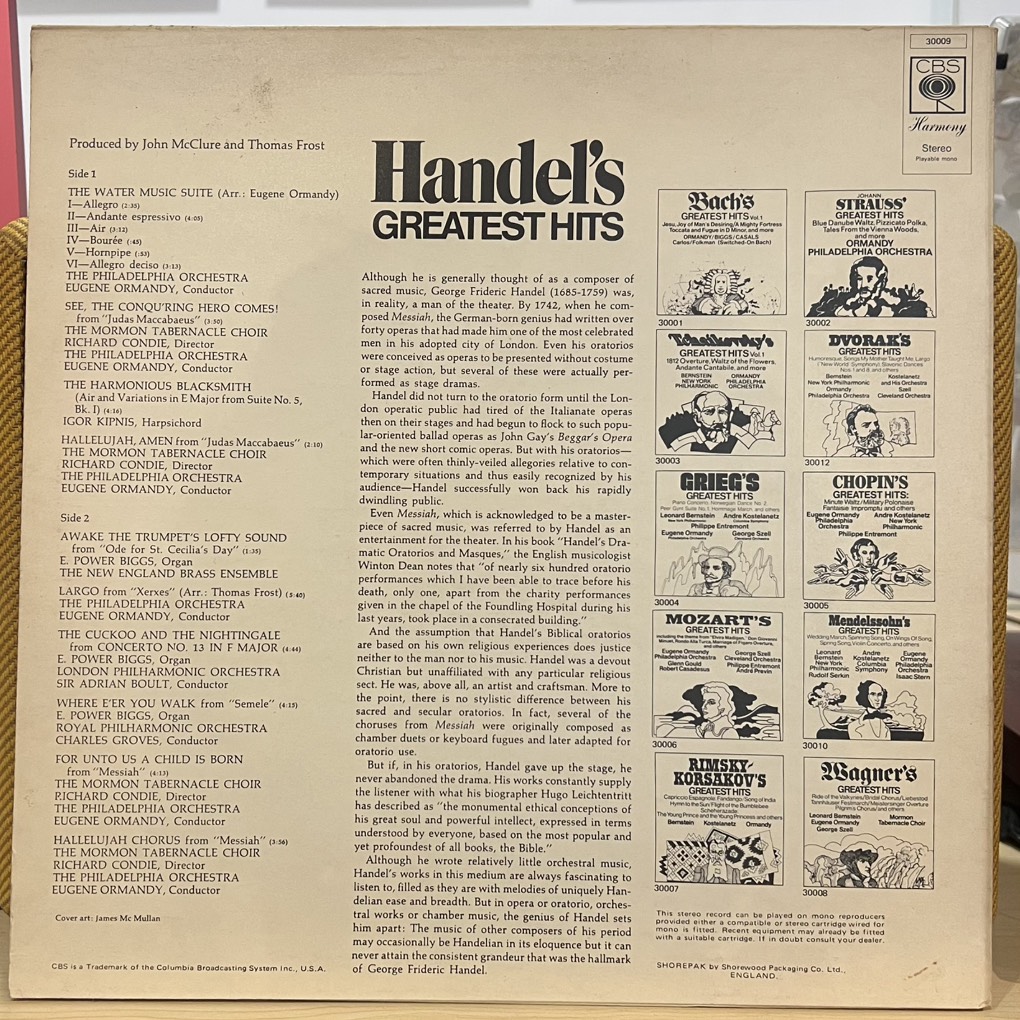 vinyl Handel – Handel's Greatest Hits
