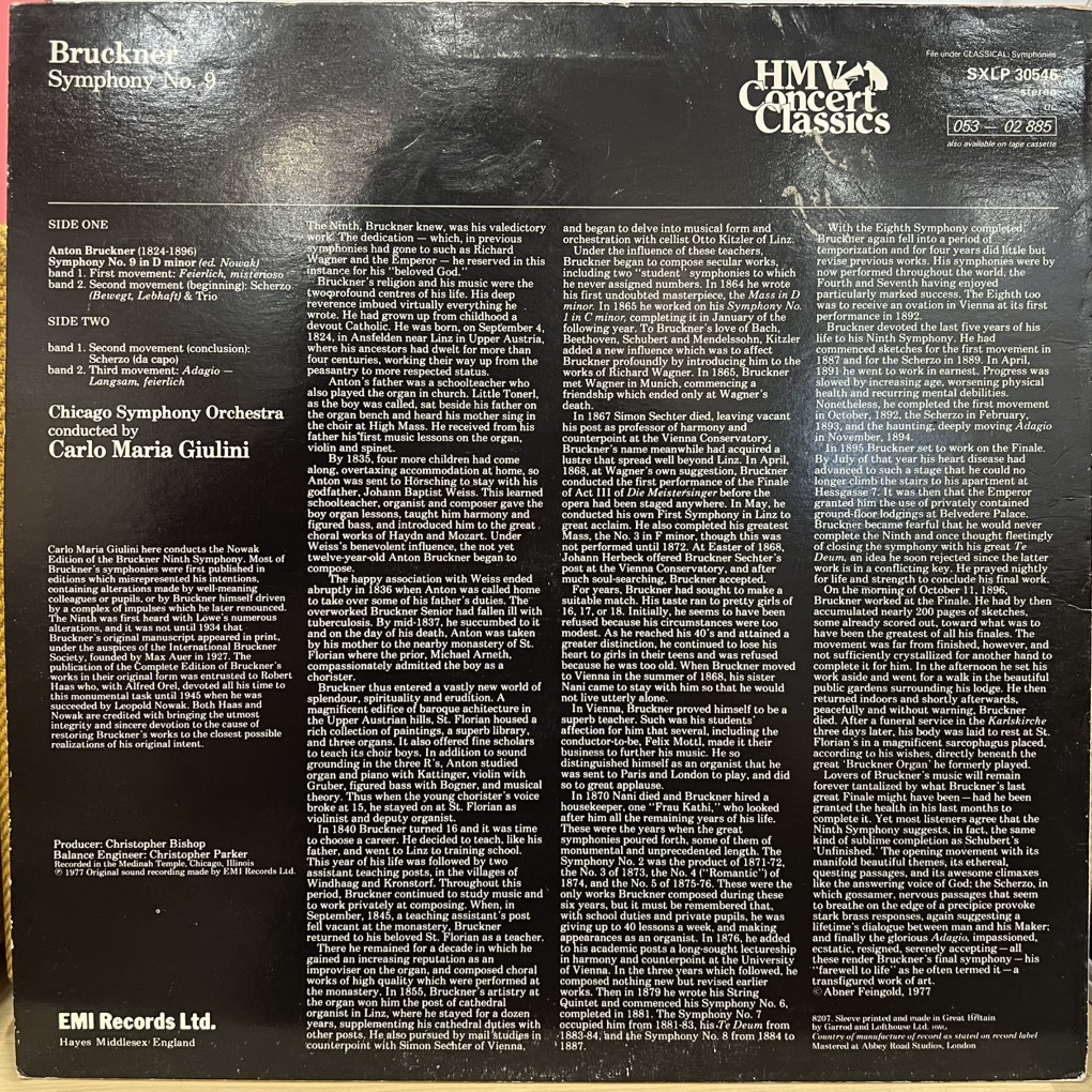 vinyl Bruckner, Carlo Maria Giulini, Chicago Symphony Orchestra – Symphony No. 9 In D Minor