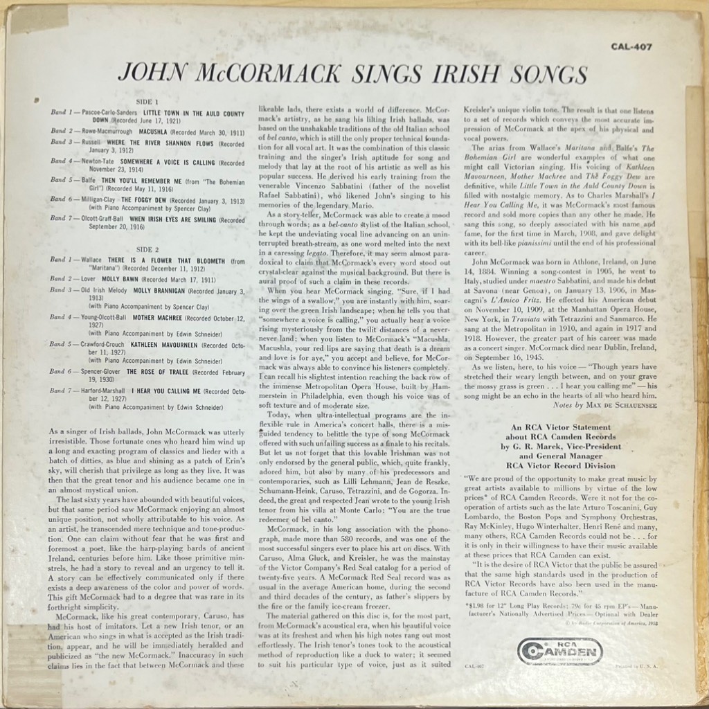 thuê vinyl John McCormack – John McCormack Sings Irish Songs